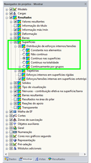 Configuração para suavização dos esforços internos da superfície no RFEM