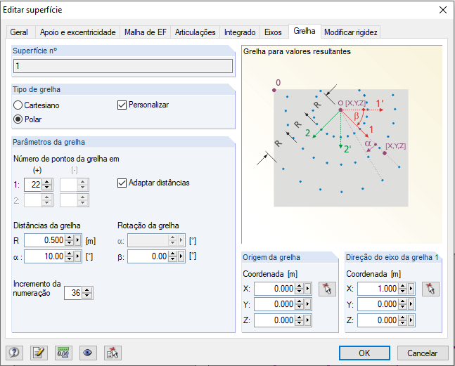 Configurações da grelha de superfície