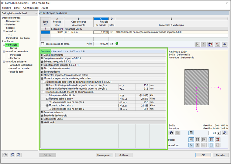 Resultados detalhados do método de curvatura nominal (5.8.8)