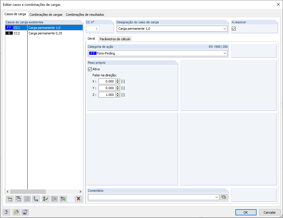 Criar um caso de carga à parte com carga permanente