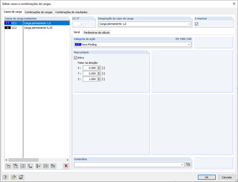 Criar um caso de carga à parte com carga permanente