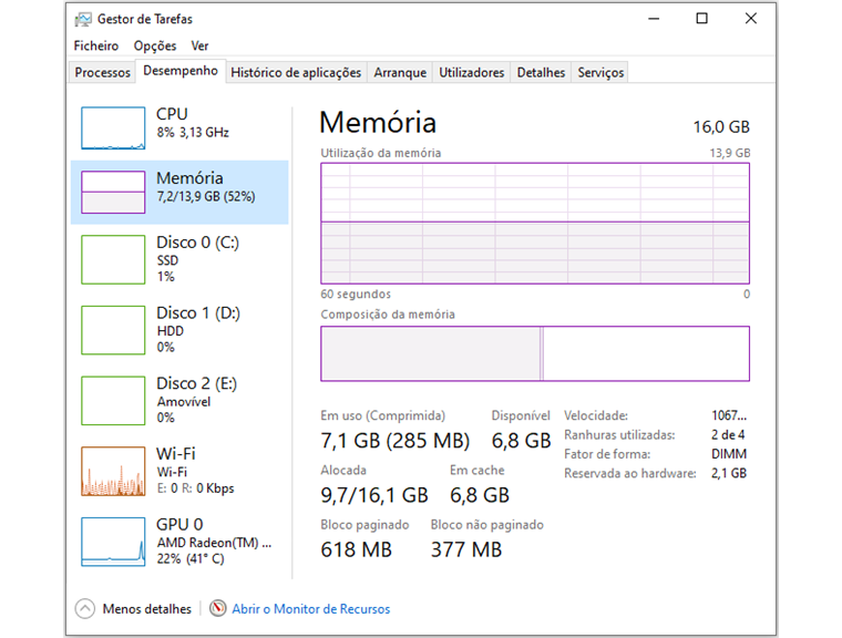 Gestor de Tarefas no Windows 10