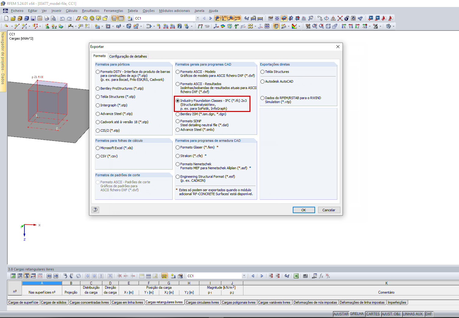 Caixa de diálogo Exportar – IFC