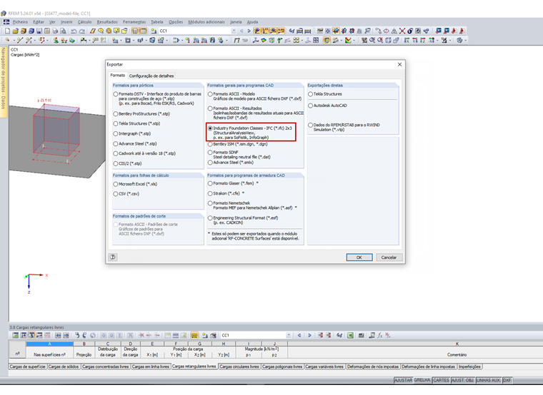 Caixa de diálogo Exportar – IFC