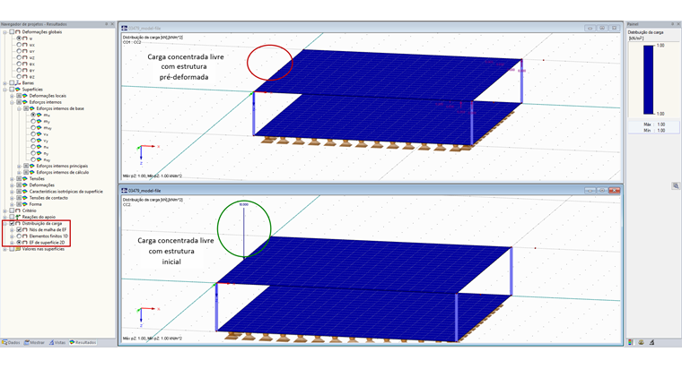 Consideração de uma carga concentrada livre com a estrutura pré-deformada