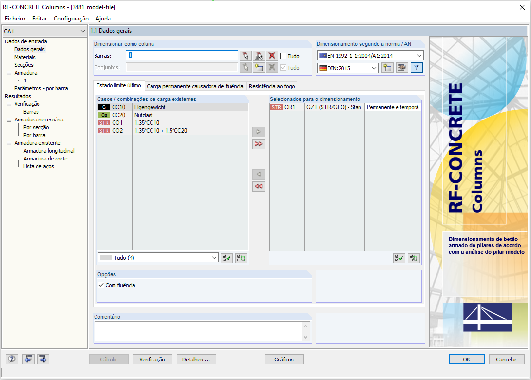 Janela 1.1 Dados gerais no RF-CONCRETE Columns
