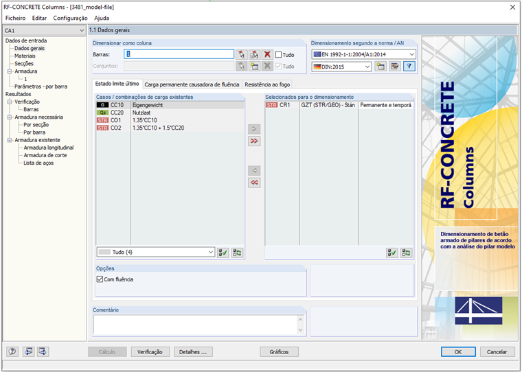 Janela 1.1 Dados gerais no RF-CONCRETE Columns
