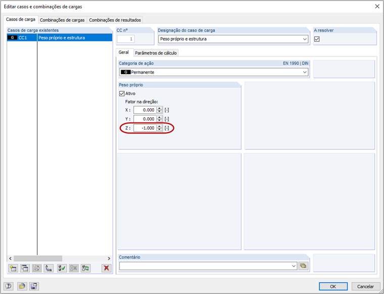 Sinal do efeito do peso próprio