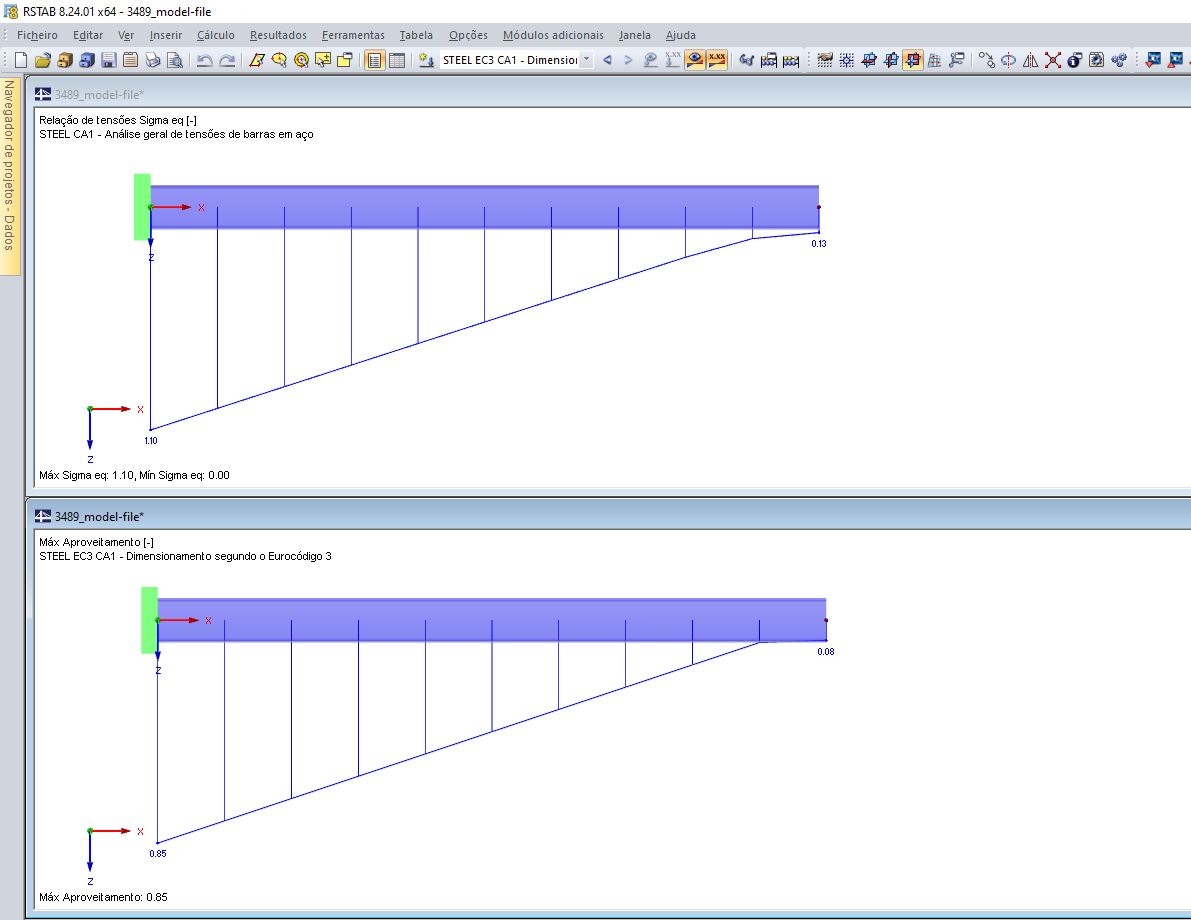 Relação de cálculo no STEEL e STEEL EC3