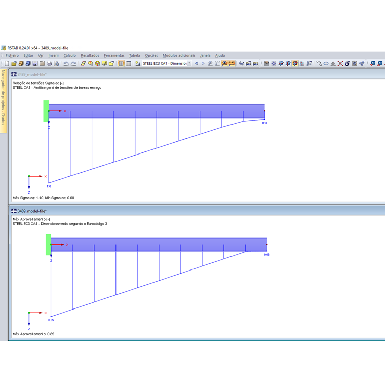 Relação de cálculo no STEEL e STEEL EC3