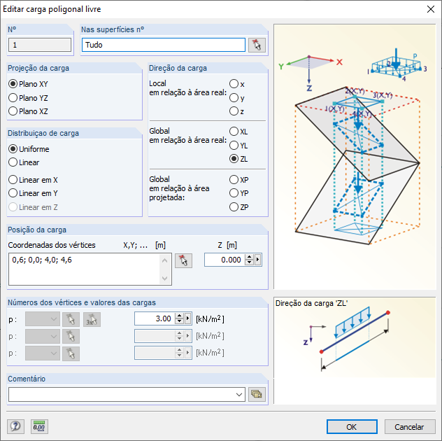 Caixa de diálogo Carga de superfície livre
