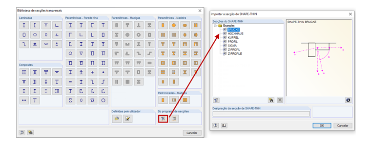 Importar a secção do SHAPE-THIN