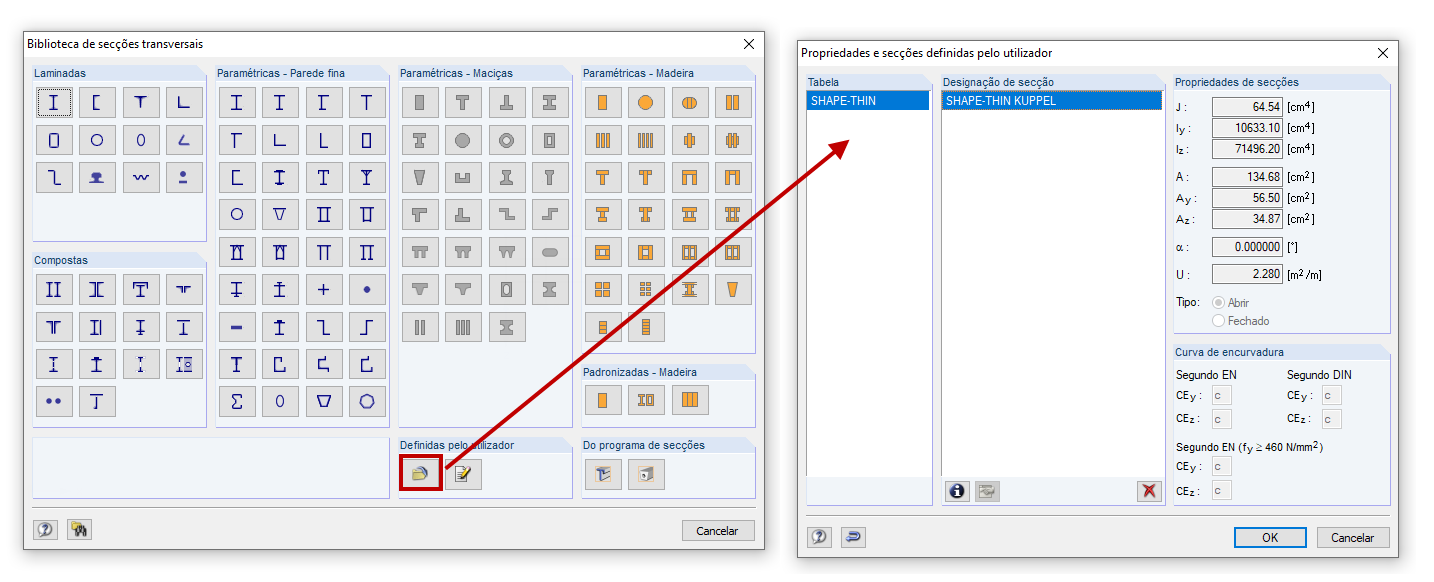 Carregar secções definidas pelo utilizador