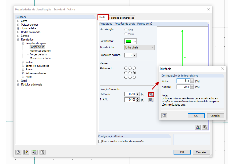 Configuração de limites relativos