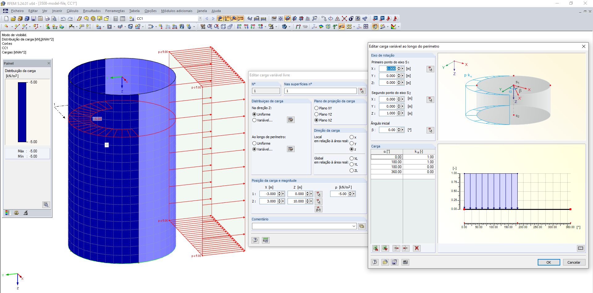 Carga variável livre ao longo do perímetro