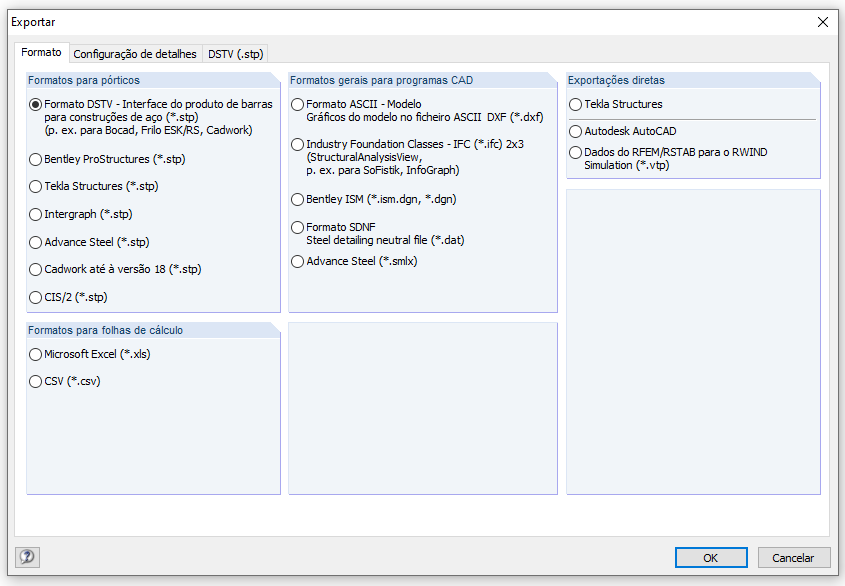Interfaces de exportação no RSTAB
