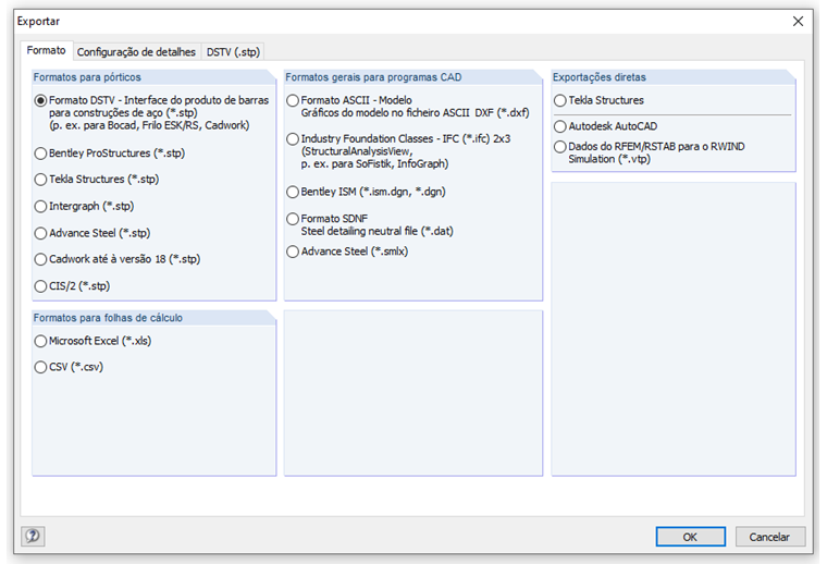 Interfaces de exportação no RSTAB