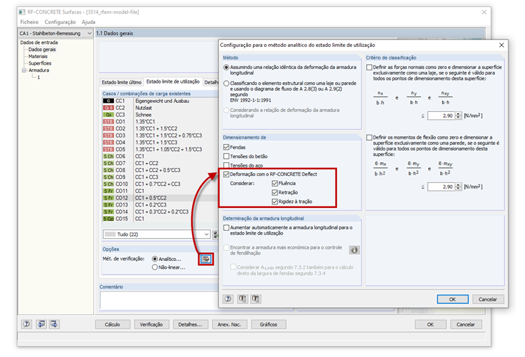 Consideração da fluência e retração no exemplo do RF-CONCRETE Deflect