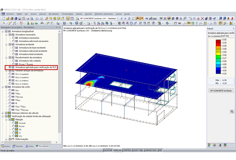 Armadura aplicada para verificação da análise da deformação