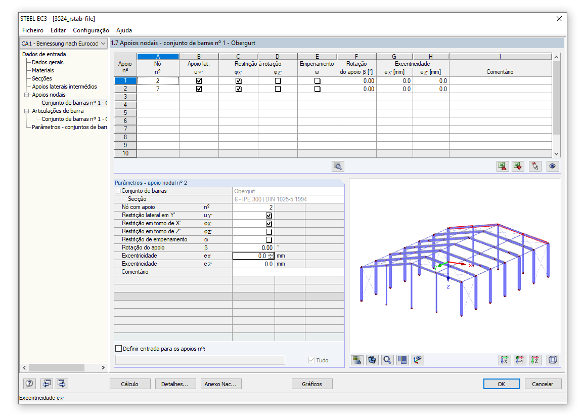 Janela 1.7 Apoios nodais – conjunto de barras