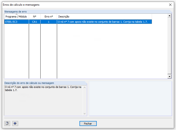 Lista de erros de cálculo e mensagens