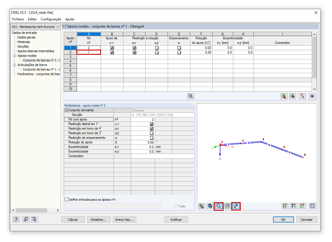 Apresentar o conjunto de barras atual com numeração de nós