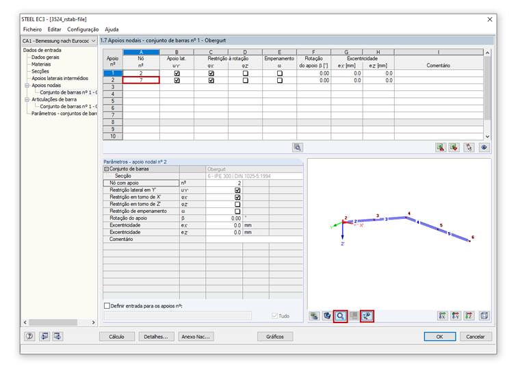 Apresentar o conjunto de barras atual com numeração de nós