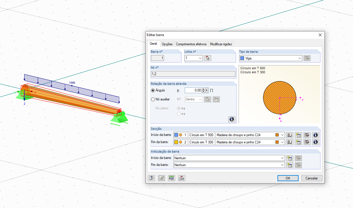 Dimensionamento de troncos no RFEM