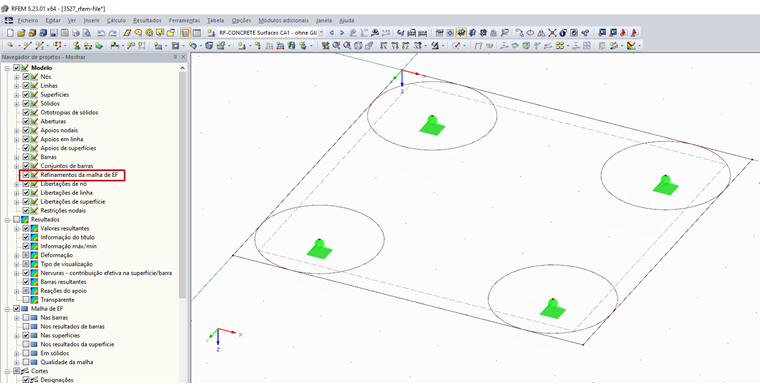 Navegador de projetos – Mostrar com a visualização do refinamento da malha de EF ativa