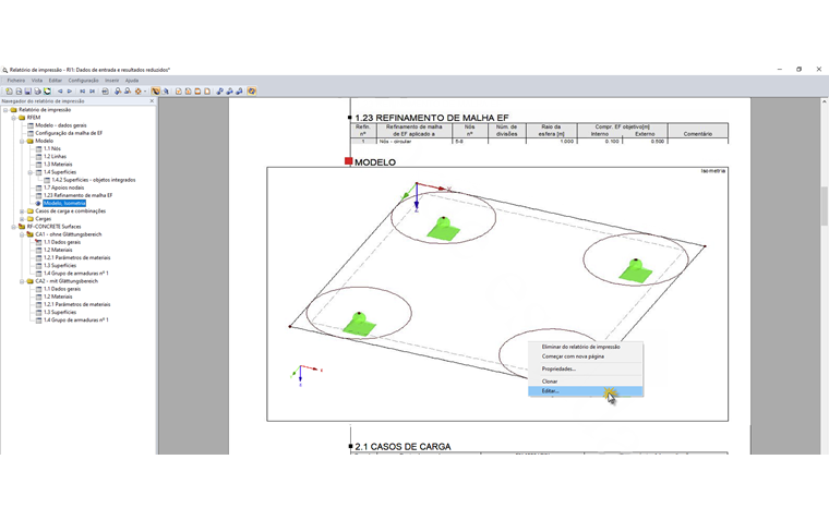 Clicar com o botão direito do rato no relatório de impressão