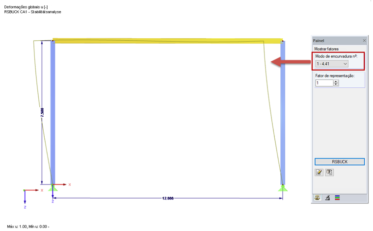 Mostrar o modo de encurvadura