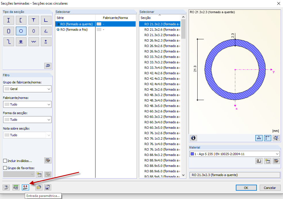 Criação de secção paramétrica
