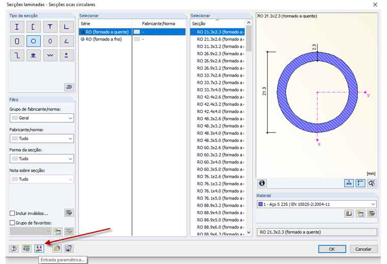 Criação de secção paramétrica