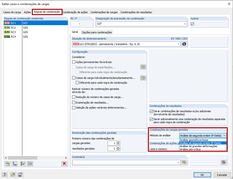 Método de análise das combinações