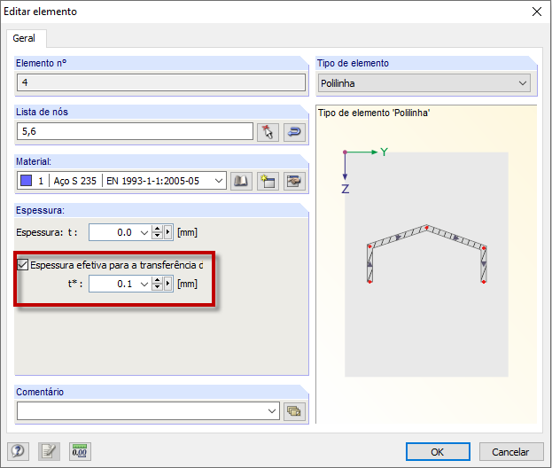 Espessura efetiva para transferência de corte t*