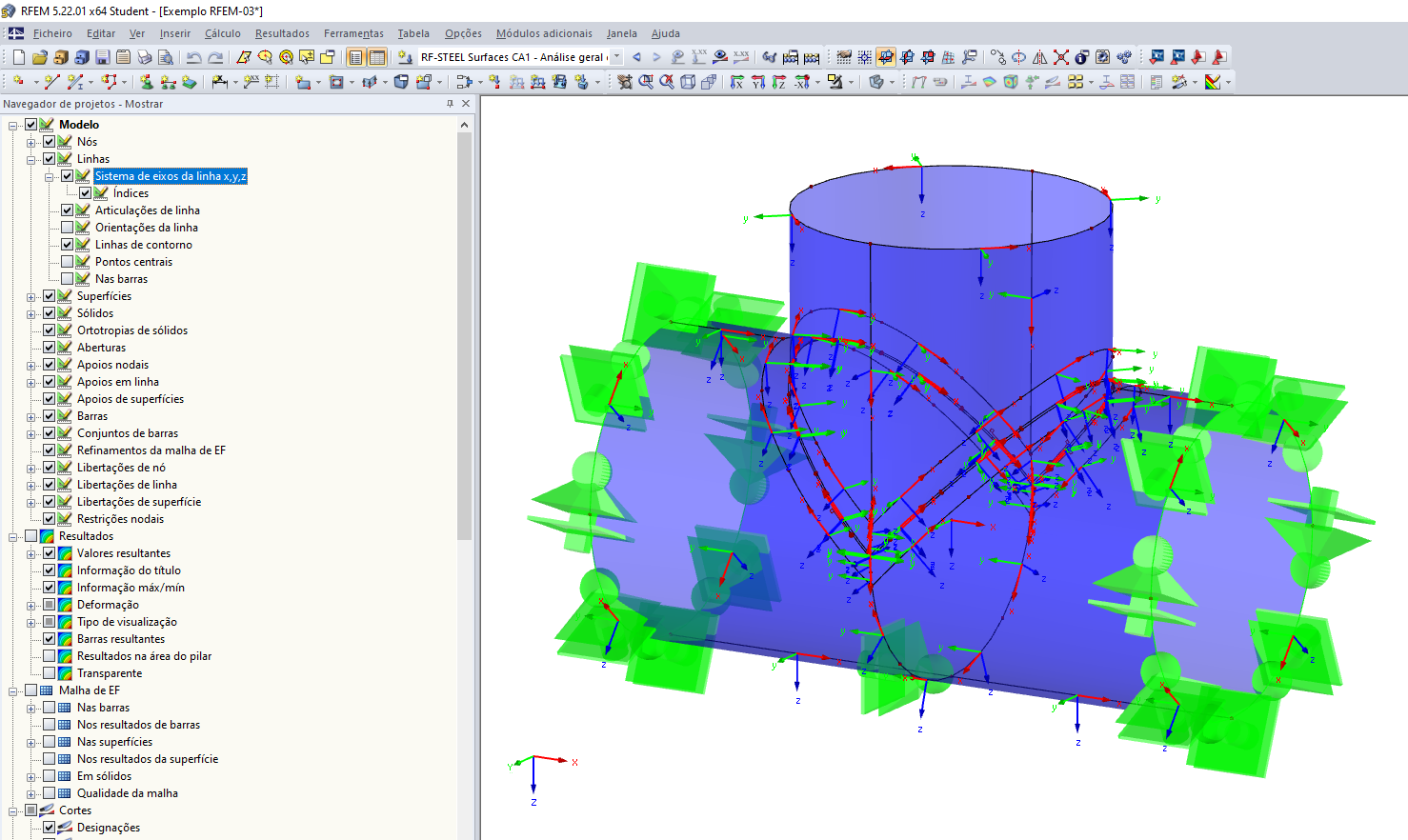 Mostrar ou ocultar sistema de eixos de linhas