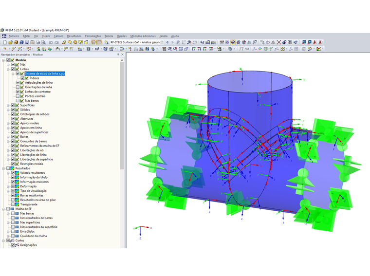Mostrar ou ocultar sistema de eixos de linhas