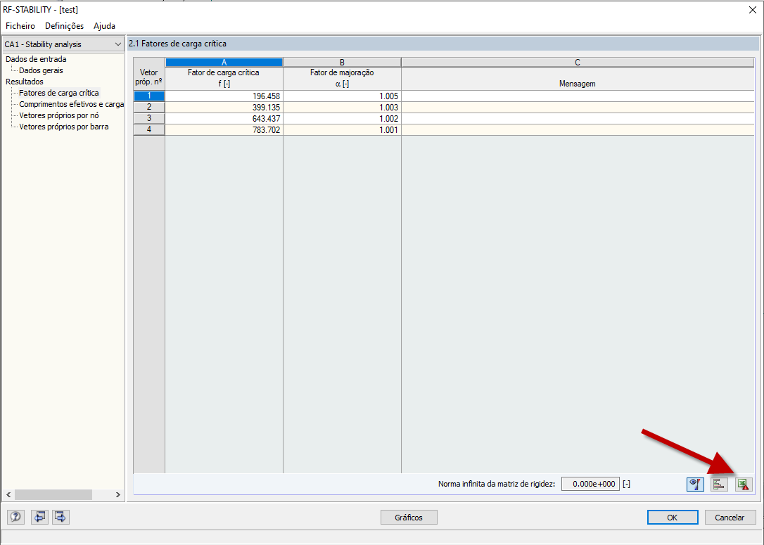 Exportação/importação de comprimentos efetivos para/do EXCEL no módulo RF-STABILITY