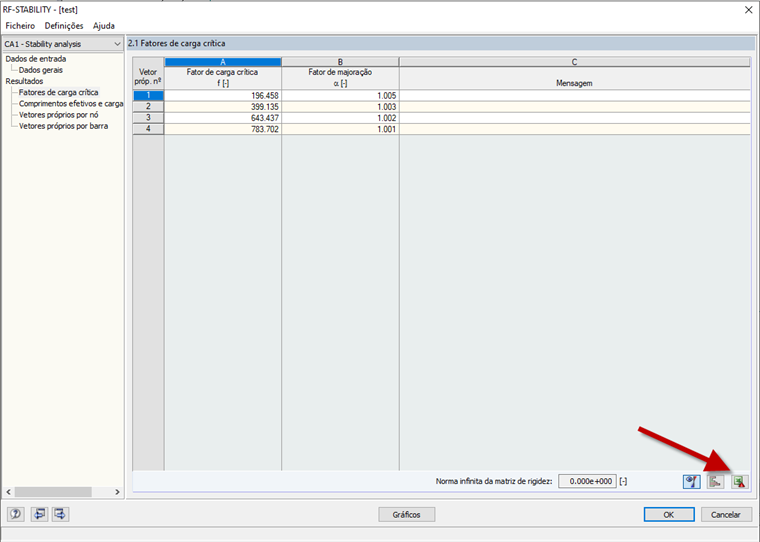 Exportação/importação de comprimentos efetivos para/do EXCEL no módulo RF-STABILITY