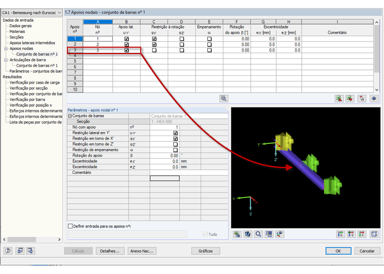 Restrição lateral de acordo com o método geral