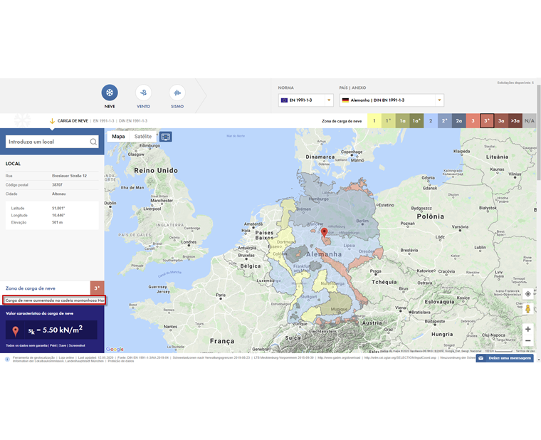 Serviço online da Dlubal: carga de neve