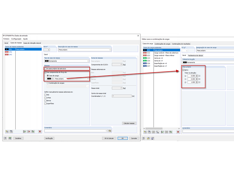 Importar caso de carga com peso próprio ativado