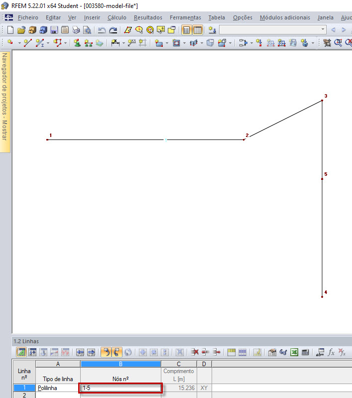 Polilinha com ordem de nós 1 → 2 → 3 → 4 → 5