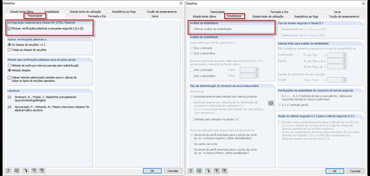 Ativação do RF-/STEEL Plasticity e das verificações de barras equivalentes inativas