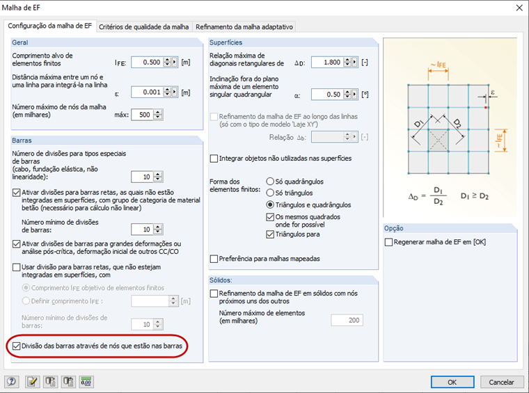 Configuração da malha de EF