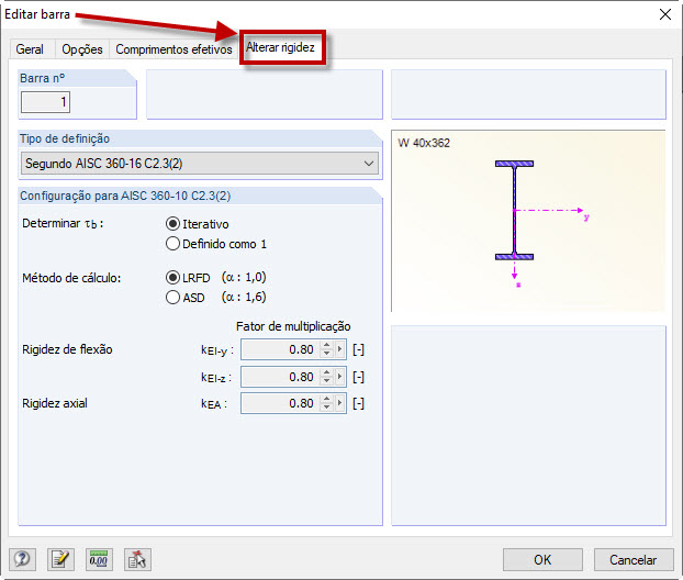 Alterar rigidez das barras