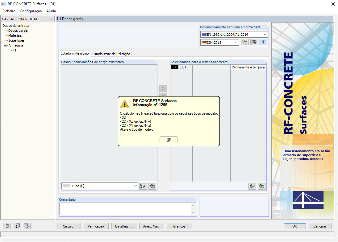Mensagem para o cálculo não linear em 2D XY (uZ/φX/φY)