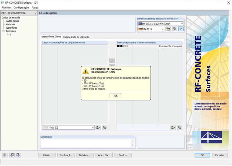 Mensagem para o cálculo não linear em 2D XY (uZ/φX/φY)