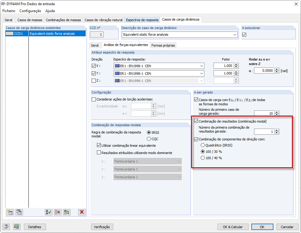 Exportação de combinações de resultados a partir do RF-DYNAM Pro –Equivalent Loads