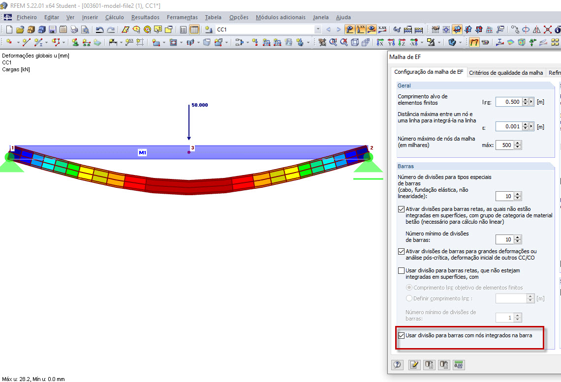 Deformação quando a opção está ativada